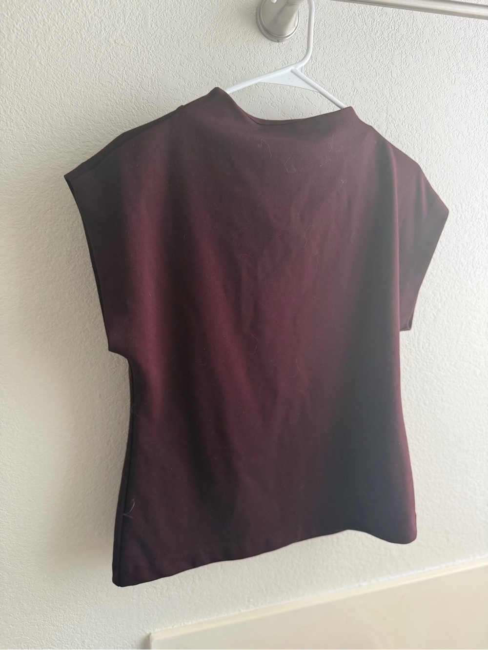 Talbots Women's Short Sleeve Ponte Crewneck Top in Deep Burgundy with Mock Neck